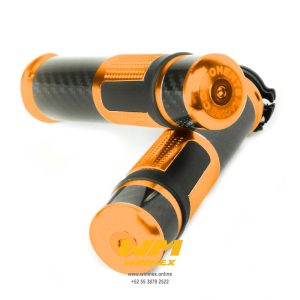 PU?OS CON FIBRA DE CARBONO CON TUBO MOBIL DOBLE CHICOTE NARANJA