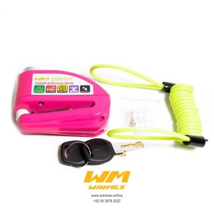 CANDADO DE DISCO CON ALARMA CON CABLE ROSA